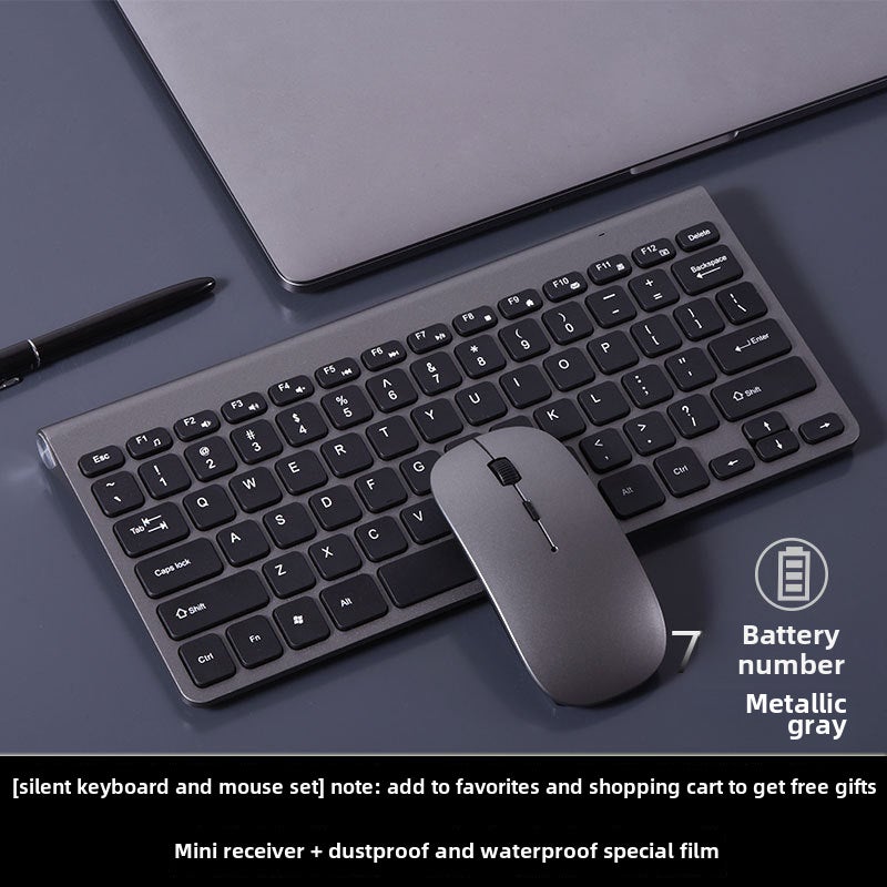 Wireless Keyboard Mouse Combo Plug  Play Metallic Grey-Wireless suit 