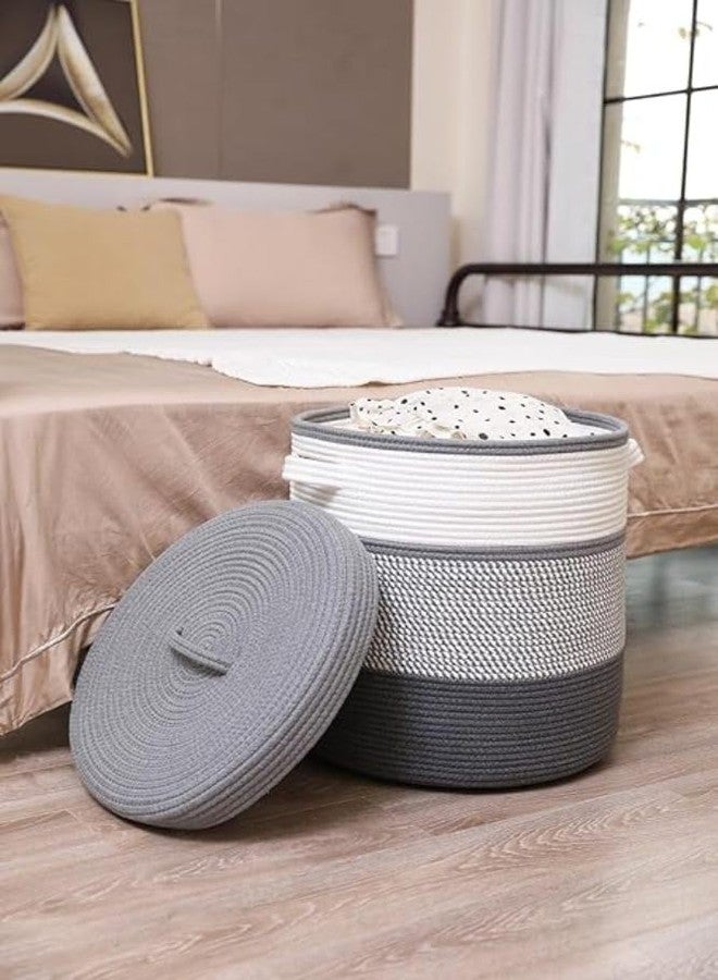 GRATIFY Mansa Traders 12" x 12" x 14" Large Storage Basket with Lid, Cotton Rope Storage Baskets, Laundry Basket, Blankets Pillows Storage in Living Room Baby Nursery, Basket With top Cover, Mix Black - Image 5