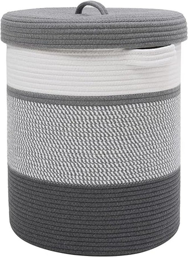 GRATIFY Mansa Traders 12" x 12" x 14" Large Storage Basket with Lid, Cotton Rope Storage Baskets, Laundry Basket, Blankets Pillows Storage in Living Room Baby Nursery, Basket With top Cover, Mix Black - Image 1
