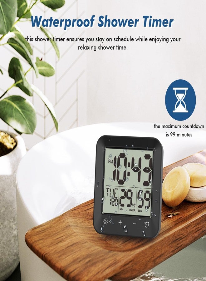 Wisoee Waterproof Shower Clock Timer, Bathroom Clock with Countdown, Touch Screen, Indoor Temperature, Suction Cup, LCD Digital Wall Clock for Bath, Kitchen - Image 3