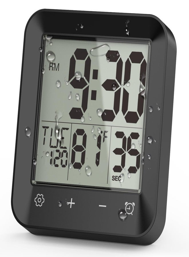 Wisoee Waterproof Shower Clock Timer, Bathroom Clock with Countdown, Touch Screen, Indoor Temperature, Suction Cup, LCD Digital Wall Clock for Bath, Kitchen - Image 1