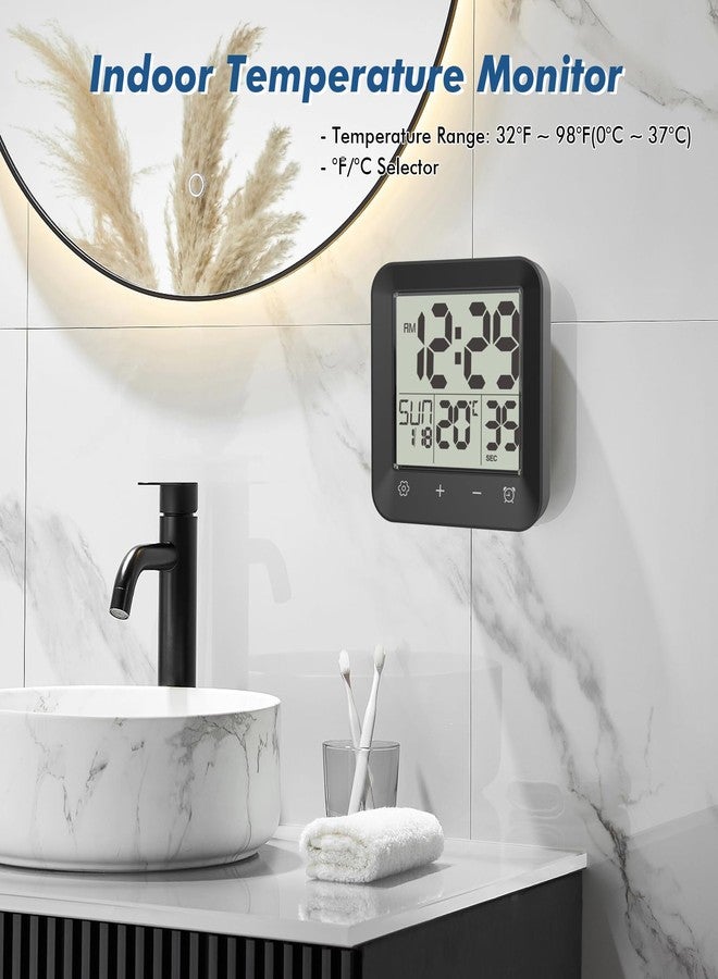 Wisoee Waterproof Shower Clock Timer, Bathroom Clock with Countdown, Touch Screen, Indoor Temperature, Suction Cup, LCD Digital Wall Clock for Bath, Kitchen - Image 4