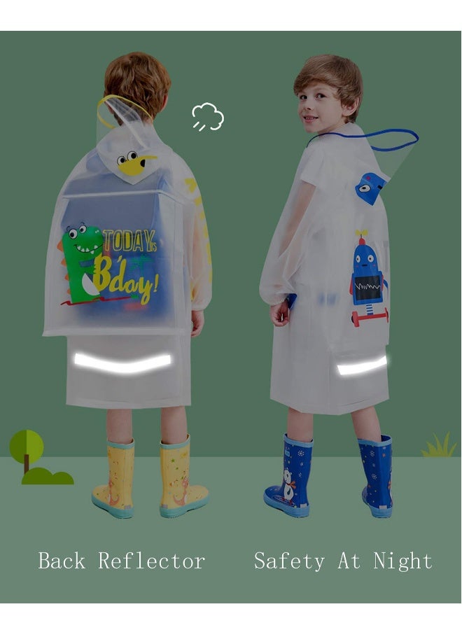 Kids Hooded Rain Poncho, Waterproof Windbreaker Raincoat for Boys and Girls, Transparent Cartoon Design for School  - Image 4