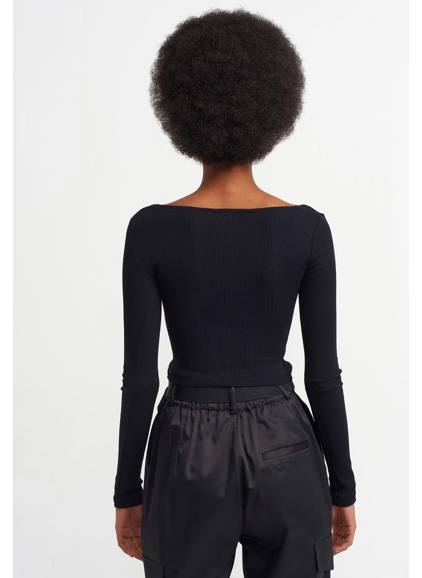 ديلفين 3700 Corded Long Sleeve Top-Black