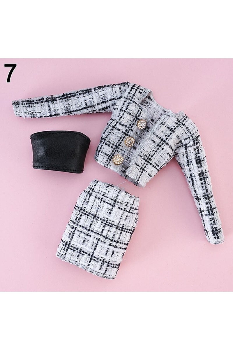 ملابس شتوية أنيقة للدمى مقاس 7 1/6، معطف وتنورة أنيقة مصنوعة يدوياً، دمية فتاة ترتديها مقاس 29 بوصة.