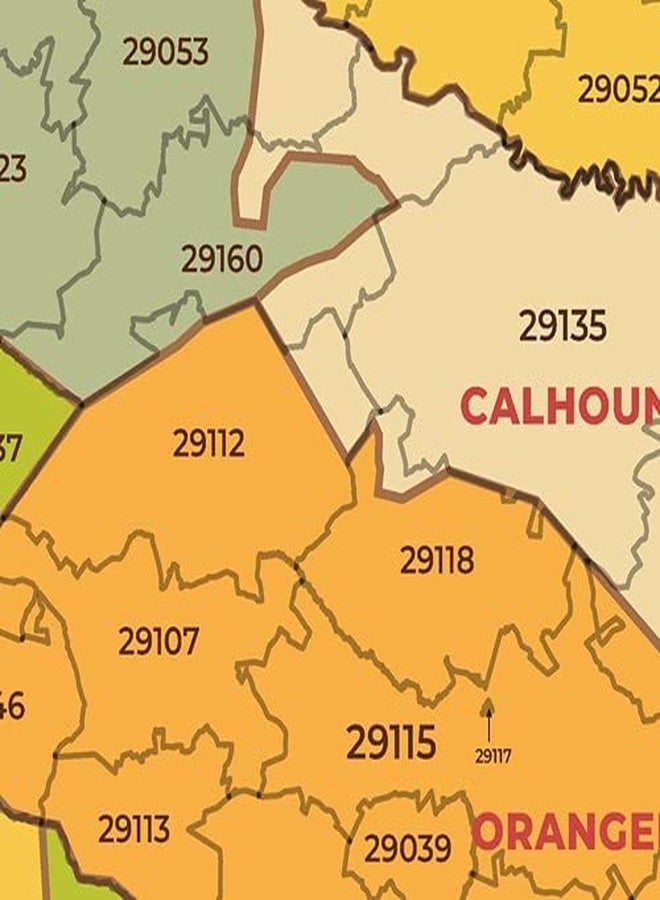 MapSherpa خريطة رموز بريدية لولاية كارولاينا الجنوبية مع المقاطعات - كبيرة - 48 بوصة × 38 بوصة، مغلفة - Image 2
