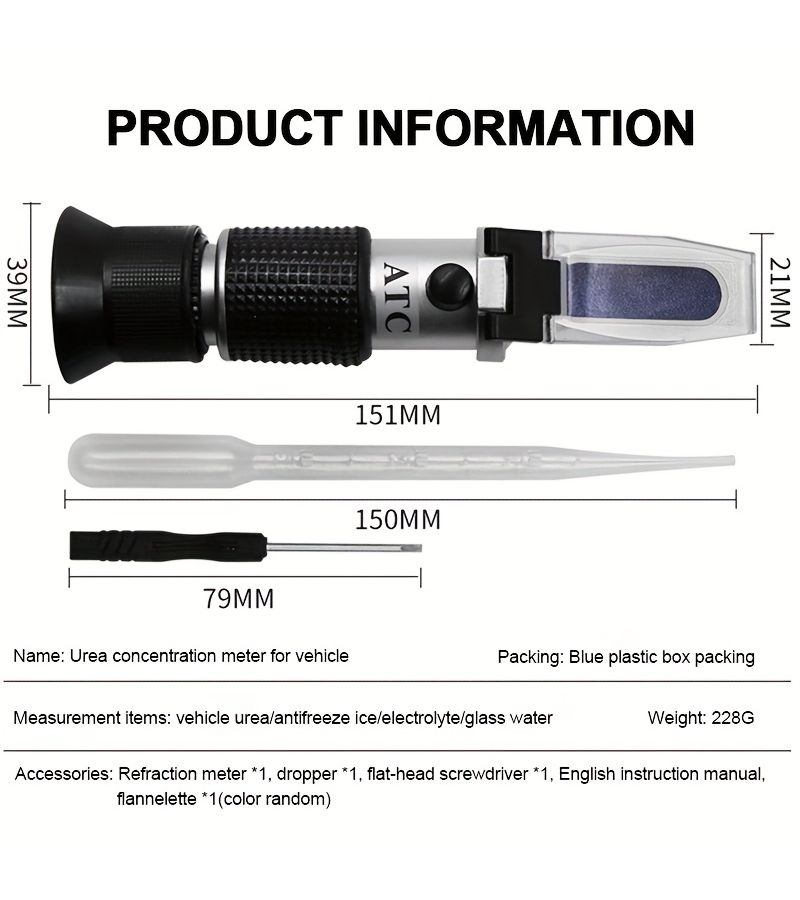 Four In One Automotive Antifreeze Refractometer With Box Urea Solution Detector Frozen ATC Glass Ice Point Water Cooled Liquid Detector Food Sugar Content Detector Antifreeze Ice Point Propylene Glycol Detector Engine Coolant Detector - Image 2