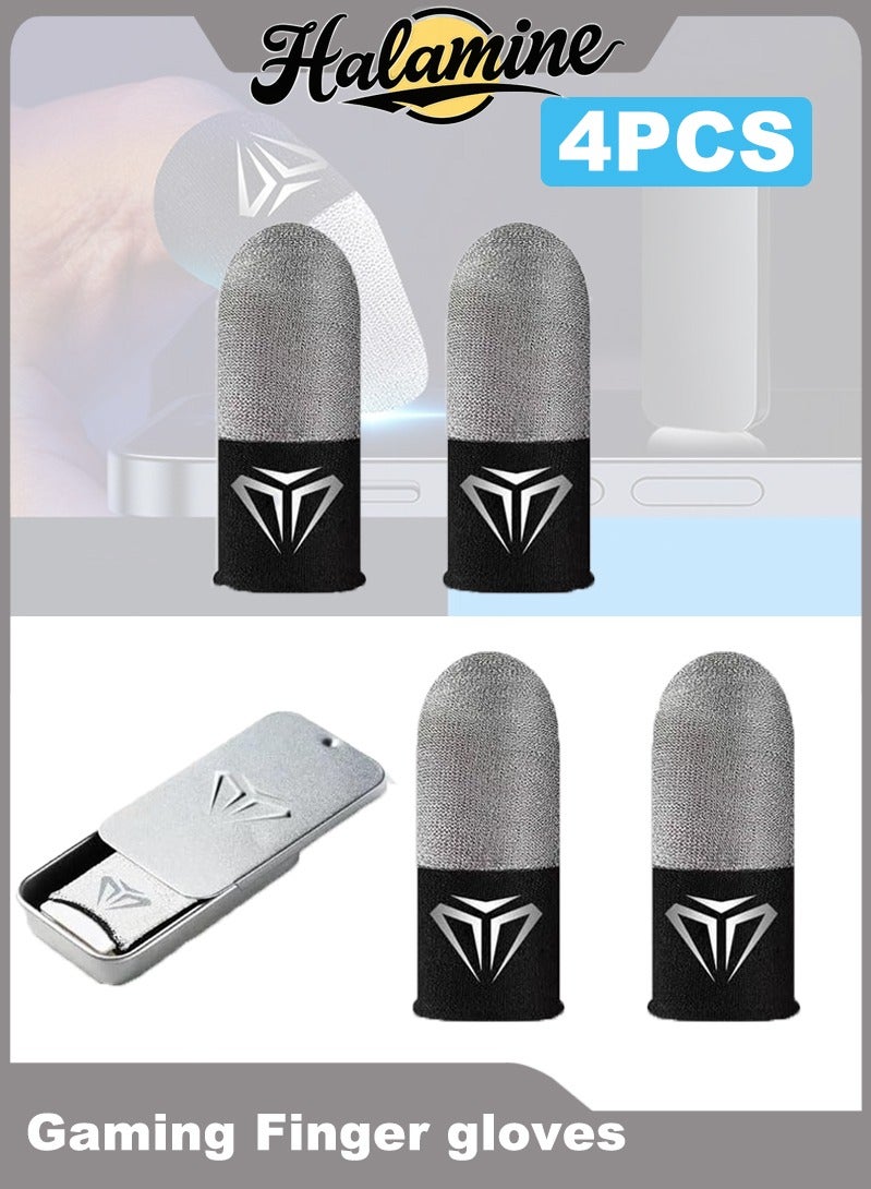 هالامين 4 قطع قفازات أصابع للألعاب، مقترنة بعلبة تخزين معدنية، أكمام أصابع الإبهام غير الملحومة للألعاب المحمولة ， قفازات قفازات أصابع للألعاب (أسود فضي) - Image 1