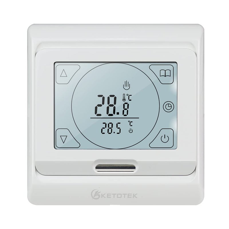 KETOTEK Electric Underfloor Heating Thermostats Programmable 16A, Digital Room Thermostat for Under Floor Heating with External Sensor Probe LCD Touch Screen - Image 1