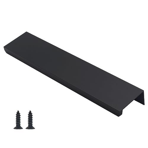 HANIHUA 20 Pack Black Kitchen Cabinet Handles Modern Finger Pulls for Cabinets 59inch150mm Length Matte Black Edge Cabinet Pulls Drawer Tabs Pull Hardware Concealed Tab Handle - Image 1