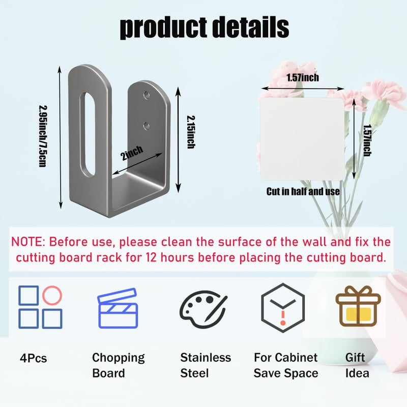 Aogigigio Under Cabinet Cutting Board Holder - 4 Pcs Cutting Board Holder Pot Lids Rack Storage Stainless Steel Under Shelf Counter Chopping Board(Grey) - Image 3