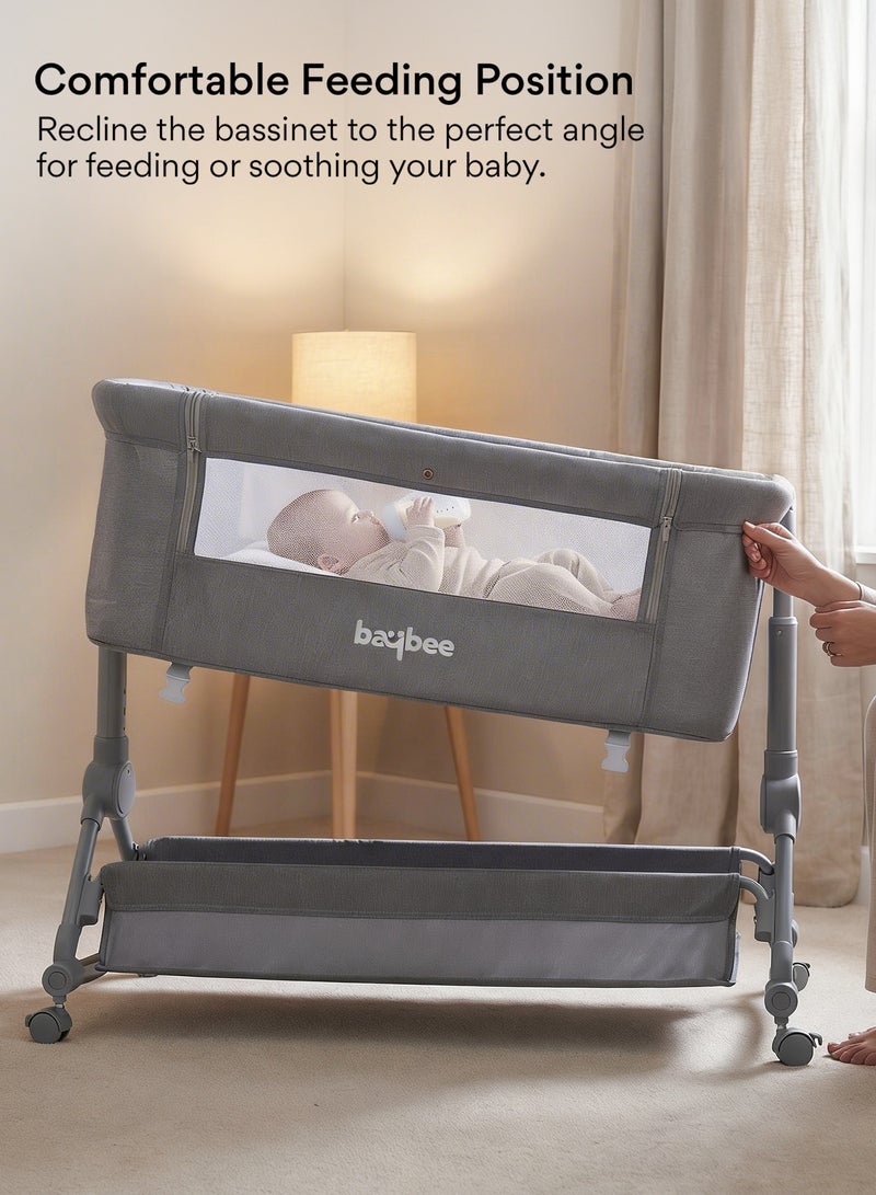 BAYBEE 3 in 1 Portable Baby Bedside Crib for Baby With Rocking Mode | Baby Bassinet for New Born with 4 Height Adjustable & Recline | Baby Cot with Mosquito Net & Storage Box | Bedside Basinet for 0 to 2 Years Boy Girl Grey - Image 3