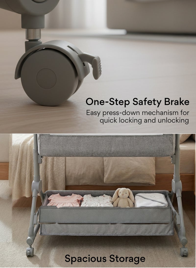 BAYBEE 3 in 1 Portable Baby Bedside Crib for Baby With Rocking Mode | Baby Bassinet for New Born with 4 Height Adjustable & Recline | Baby Cot with Mosquito Net & Storage Box | Bedside Basinet for 0 to 2 Years Boy Girl Grey - Image 5