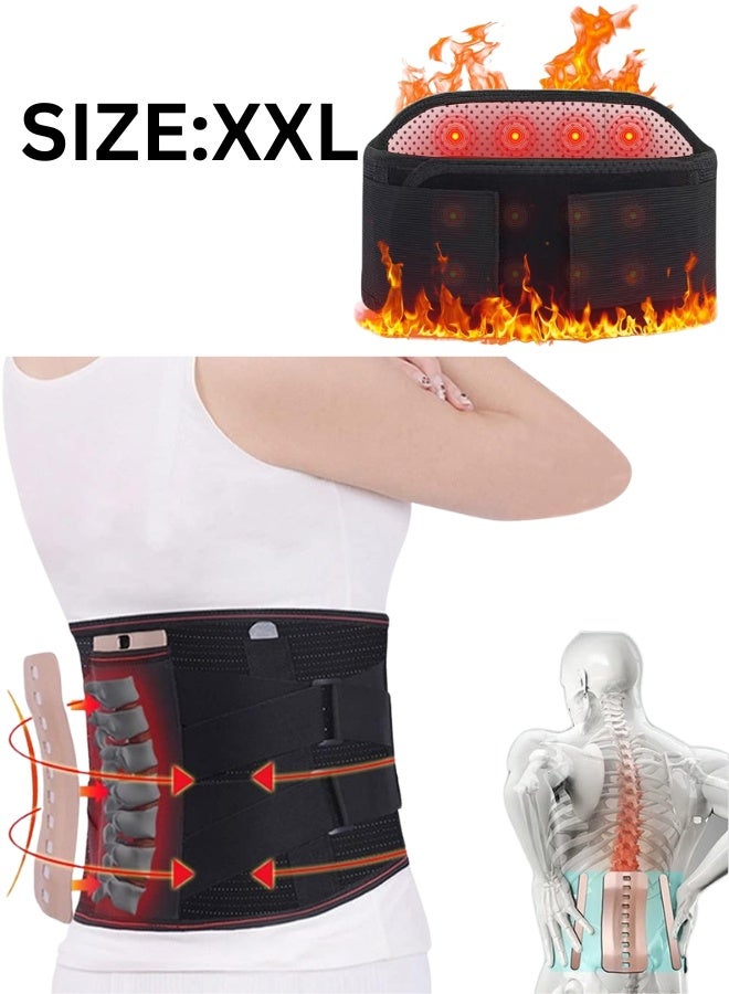 Adjustable Heated Back Brace Belt – Magnetic Therapy Lumbar Support for Lower Back Pain Relief, Herniated Disc, Sciatica, Scoliosis and Posture Correction for Men Women-(XXL) - Image 1