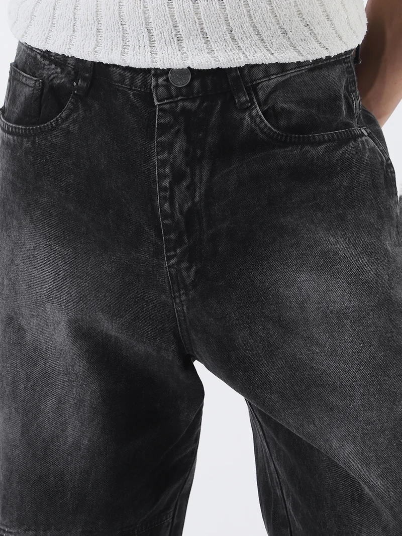 Urbano Fashion  Urbano Fashion Men's Black Loose Baggy Fit Cut and Sew Panelled Jeans Non-Stretchable for Men | Best Price UAE