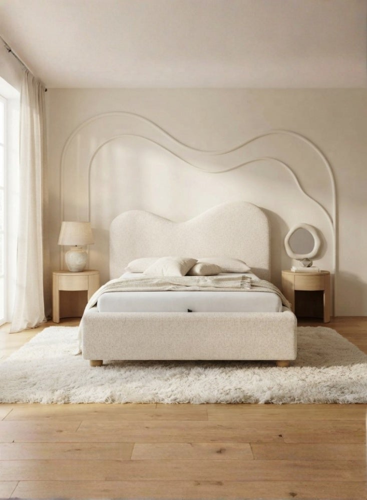 KARNAK Curvessa Curved Headboard Bed – Cream - Image 1