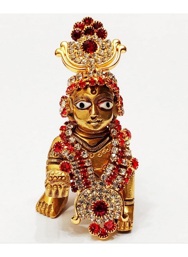 Vemlons Laddu Gopal Handmade Golden Mukut, Necklace, (4-5 Size) Krishna Jewellery Set | Ornaments for God/Devi Maa/Radha Rani/Laddu Gopal Diamond Shringar Set - Image 4
