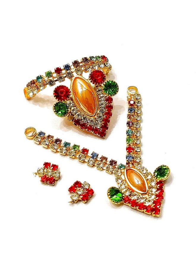 Vemlons Laddu Gopal Handmade Golden Mukut, Necklace, (4-5 Size) Krishna Jewellery Set | Ornaments for God/Devi Maa/Radha Rani/Laddu Gopal Diamond Shringar Set - Image 1