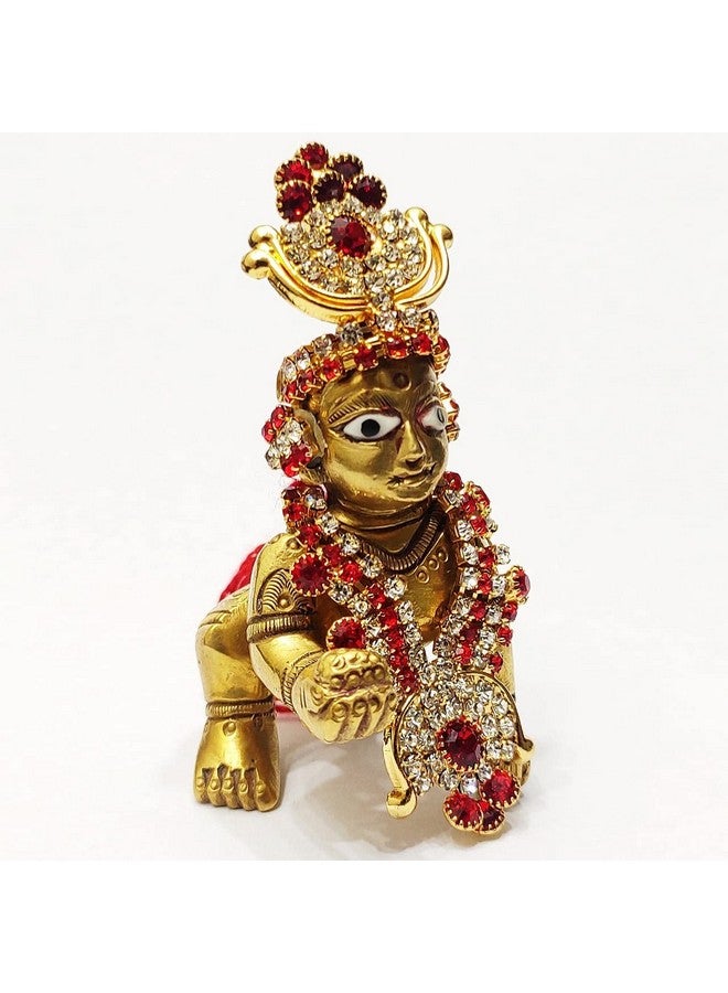 Vemlons Laddu Gopal Handmade Golden Mukut, Necklace, (4-5 Size) Krishna Jewellery Set | Ornaments for God/Devi Maa/Radha Rani/Laddu Gopal Diamond Shringar Set - Image 3