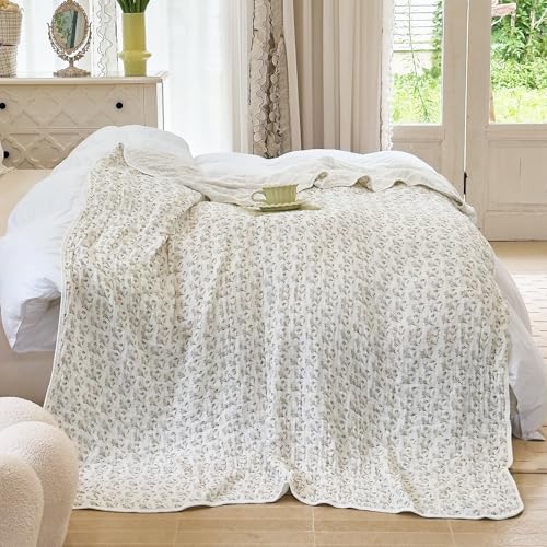 SANACYNA Muslin Blanket 100% Cotton 6-Layer Gauze Floral Bed Blanket Lightweight Soft Breathable Cooling Blanket for Sofa Couch Bed Coverlet Both Sides (Floral A, Throw 50"x60") - Image 2