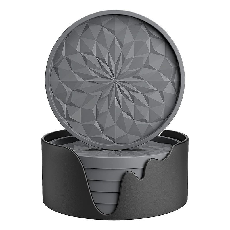Silicone Coasters 6-Piece Set with Base, Non-Slip Diamond Pattern - Image 5