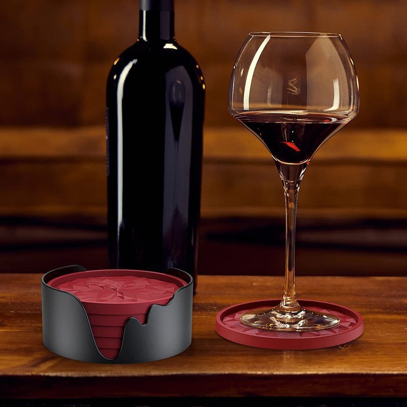 Silicone Coasters 6-Piece Set with Base, Non-Slip Diamond Pattern - Image 4