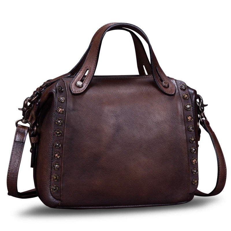 IVTG Genuine Leather Handbagsfor Women Handmade Satchel Vintage Crossbody Bag Shoulder Purses for Ladies (Coffee) - Image 2
