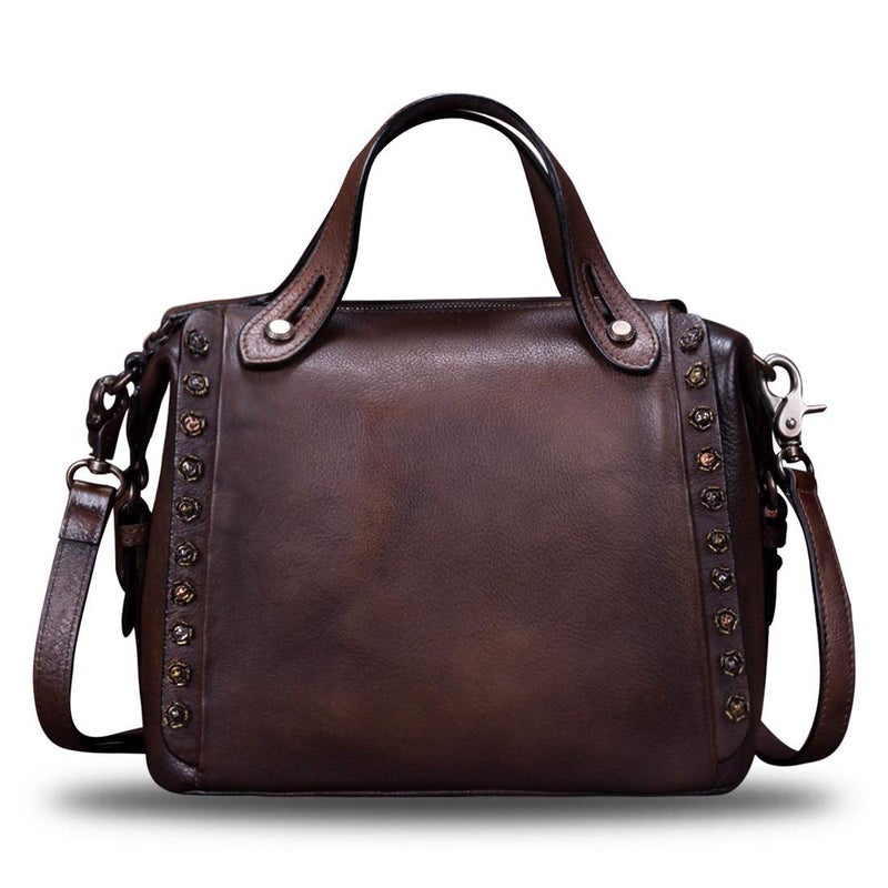 IVTG Genuine Leather Handbagsfor Women Handmade Satchel Vintage Crossbody Bag Shoulder Purses for Ladies (Coffee) - Image 1