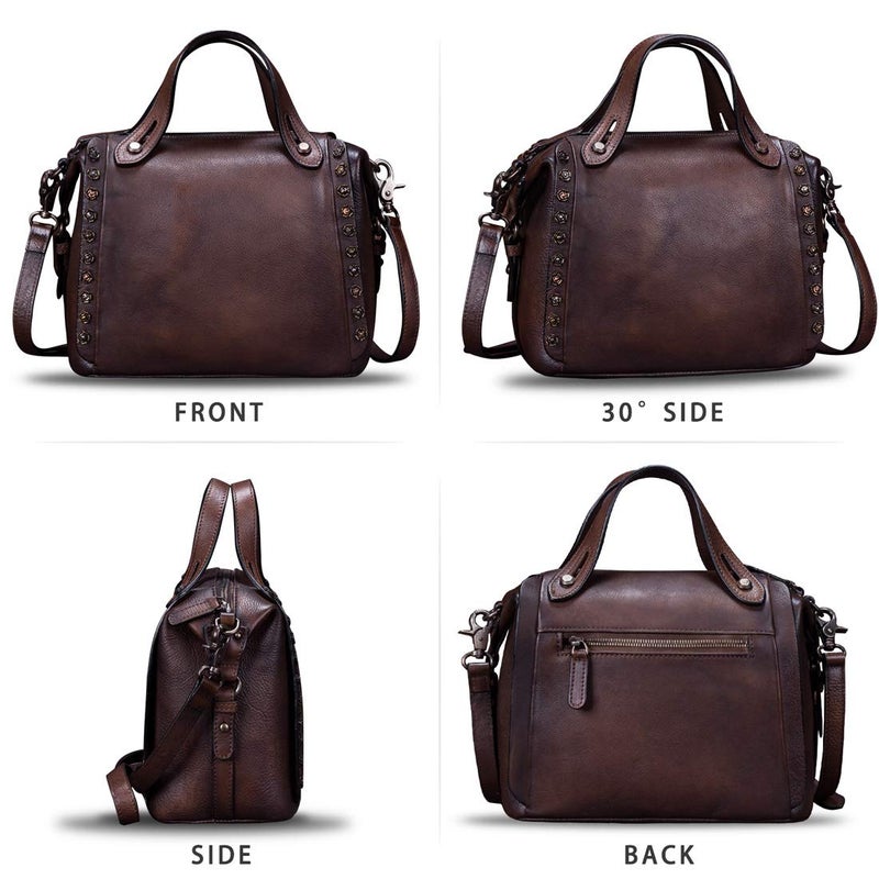 IVTG Genuine Leather Handbagsfor Women Handmade Satchel Vintage Crossbody Bag Shoulder Purses for Ladies (Coffee) - Image 4
