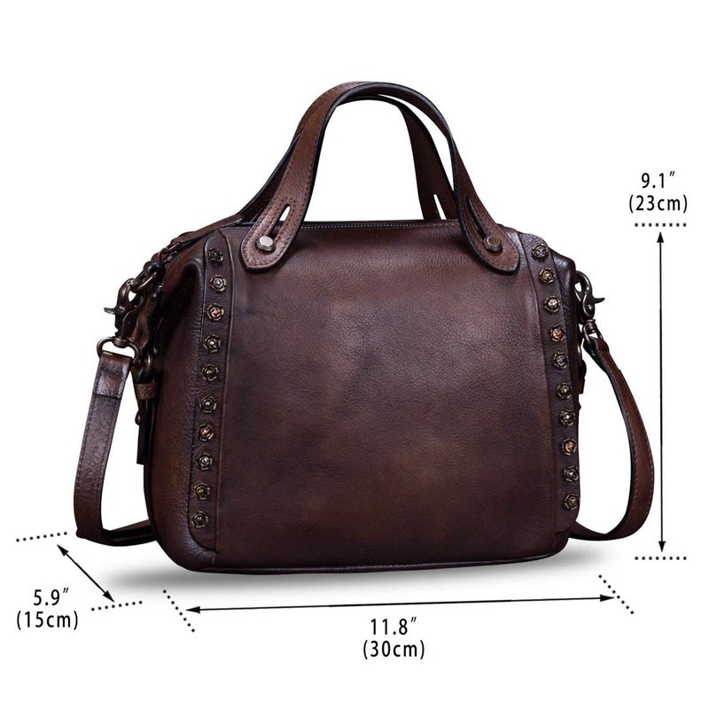 IVTG Genuine Leather Handbagsfor Women Handmade Satchel Vintage Crossbody Bag Shoulder Purses for Ladies (Coffee) - Image 5