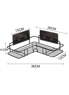 VOGMAX Black bathroom corner shelf, non-perforated installation with side hooks  - Image 2