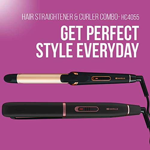 Havells HC4055 Hair Straightener and Curler Combo, Straightens and Curls, Suitable for All Hair Types and Chrome) (Black) - Image 2