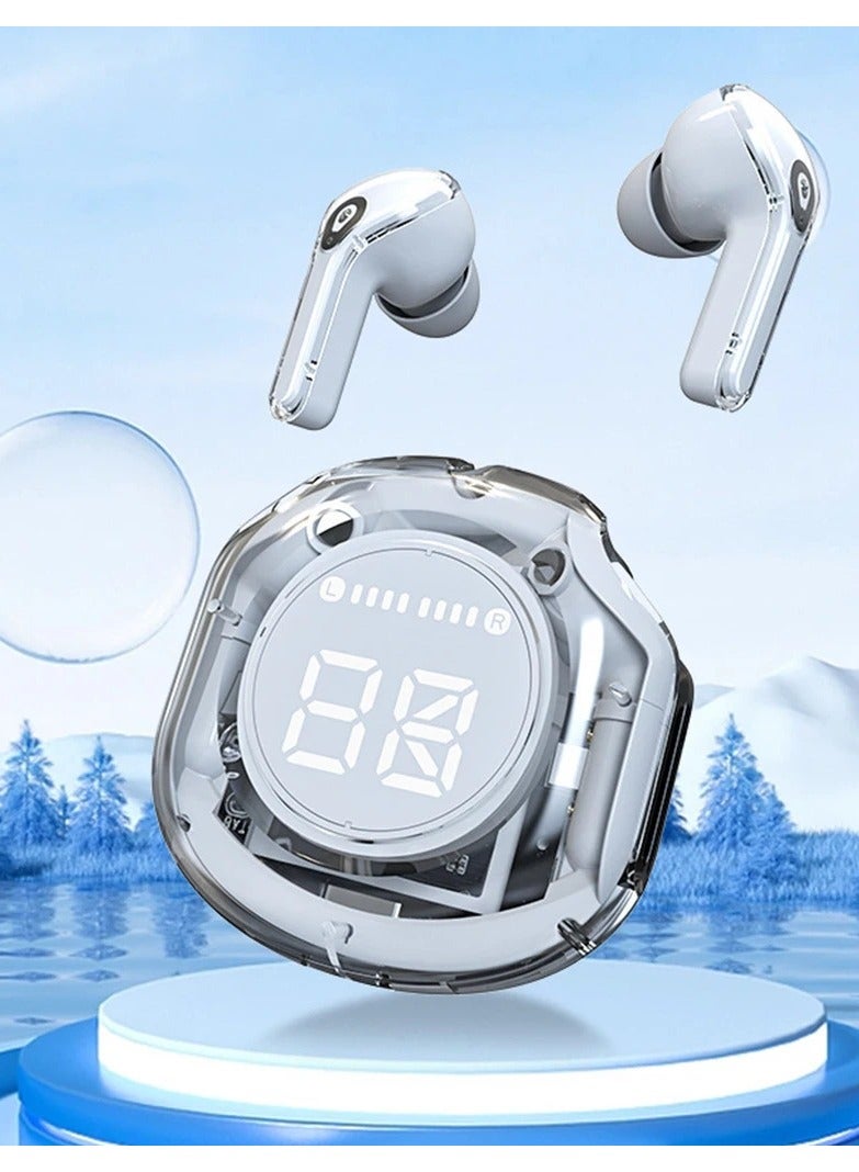 Transparent Wireless Earbuds | ENC Bluetooth Headphones | Noise Cancelling Earbuds with Touch Control | Digital LED Display with Crystal Case Earbuds | Waterproof Headphone for Sports