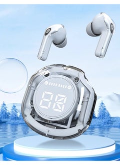 Fearlex Transparent Wireless Earbuds | ENC Bluetooth Headphones | Noise Cancelling Earbuds with Touch Control | Digital LED Display with Crystal Case Earbuds | Waterproof Headphone for Sports  - Image 1