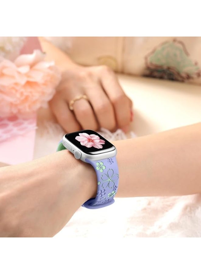 حزام نقش زهور متوافق مع ساعة آبل واتش مقاسات 49mm 45mm 44mm 42mm للنساء، حزام رياضي سيليكون ناعم بتصميم زهور بلونين - Image 5