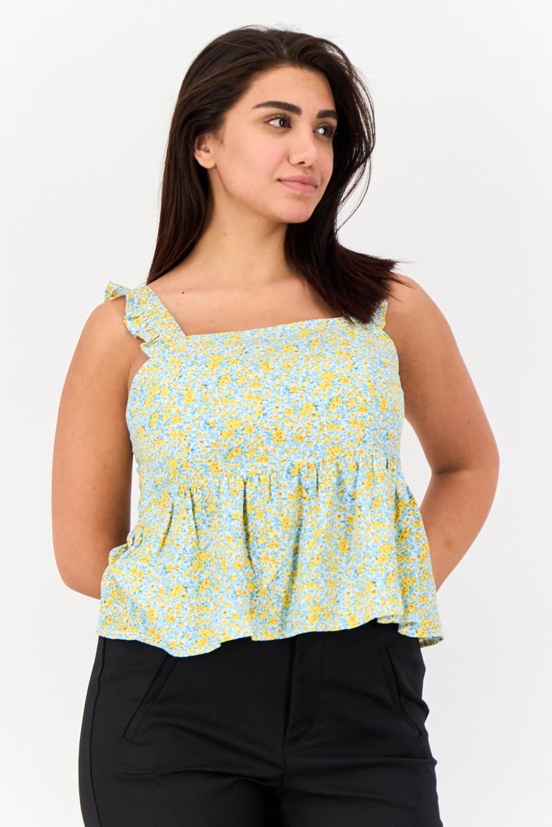 ONLY Women Square Neck Sleeveless Allover Print Tank Top, Multicolor - Image 1