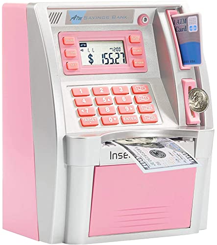 GoodsFederation Upgraded Talking ATM Piggy Bank for Kids AdultsToy Money Bank for Real Money with Voice PromptData SaveCardSaving TargetBalance CalculatorElectronic Money Safe Coin BoxHot Gift for Boys Girls - Image 1