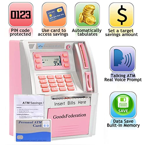 GoodsFederation Upgraded Talking ATM Piggy Bank for Kids AdultsToy Money Bank for Real Money with Voice PromptData SaveCardSaving TargetBalance CalculatorElectronic Money Safe Coin BoxHot Gift for Boys Girls - Image 5