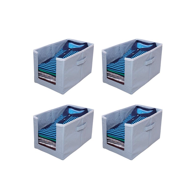 Whitekrafts Non Woven Shirt StackerShirt Organizer Wardrobe Organizer 4 Pcs Combo Grey - Image 1