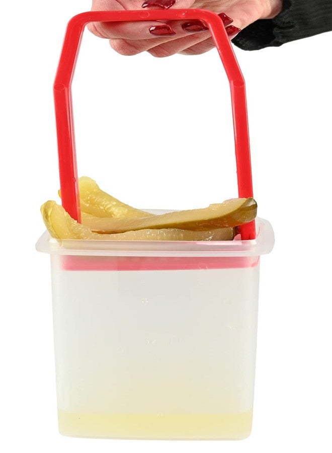 Home-X Pickle Storage Container, Straining Pickle Jar, Filter Insert, Sieve Food Saver Container, 7 ½” L x 4 ¼” W x 4 ¼” H, Red - Image 2