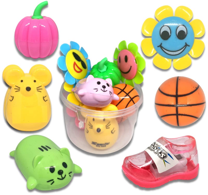 BigBro Sharpeners for Kids Fancy Cute Animal Cartoon Shape Pencil Sharpener School Stationery for Girls Boys Birthday Return Gift for Children (Set of 6 in a Jar Plus 1 Erazer) - Image 1