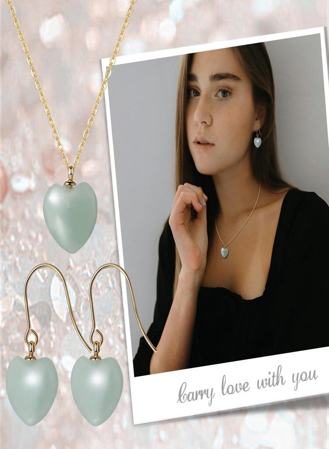 Aroncent Heart Crystal Necklace Earrings Set: Dainty Natural Green Aventurine Necklace Earrings with Sterling Gold Chain for Women - Birthday Anniversary Jewelry - Image 3