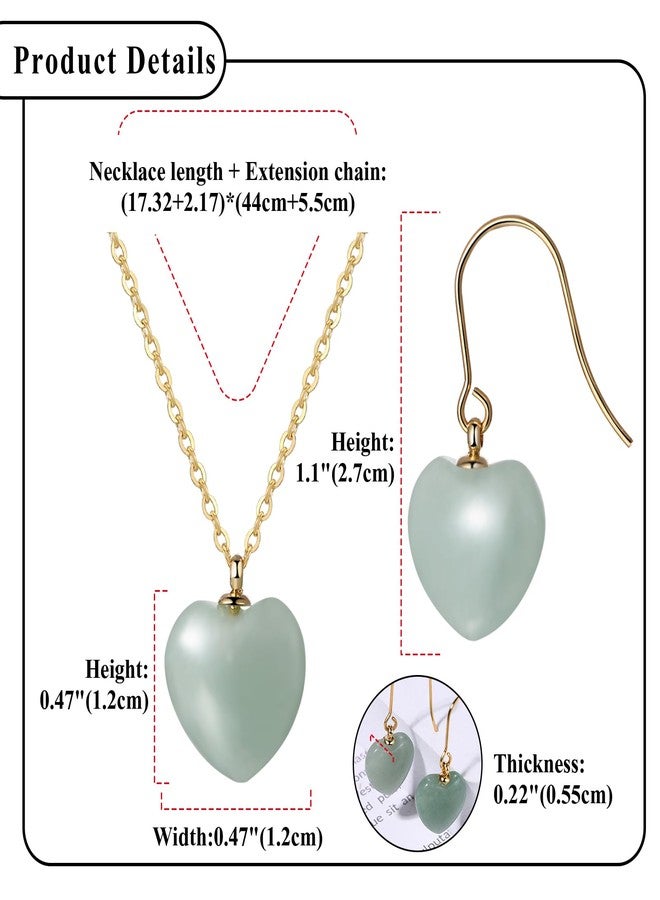 Aroncent Heart Crystal Necklace Earrings Set: Dainty Natural Green Aventurine Necklace Earrings with Sterling Gold Chain for Women - Birthday Anniversary Jewelry - Image 2
