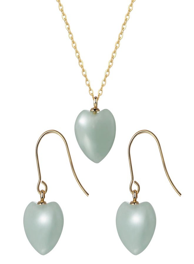 Aroncent Heart Crystal Necklace Earrings Set: Dainty Natural Green Aventurine Necklace Earrings with Sterling Gold Chain for Women - Birthday Anniversary Jewelry - Image 1