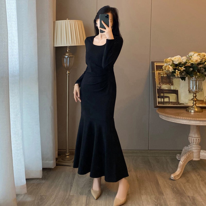 Popular French Suit Skirt for Women 2024 New Autum Style Ladylike Short Jacket Black Dress Two-Piece Set Long-sleeved black dress (single piece)