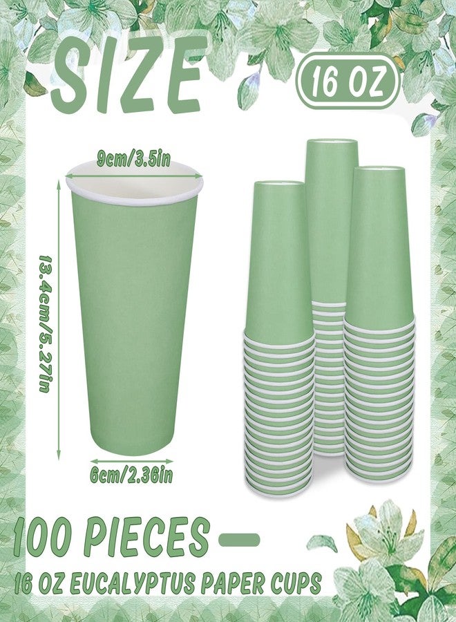 Whaline أكواب ورقية من واهلين 100 قطعة باللون الأخضر المريمي، أكواب شاي قابلة للتخلص 16 أونصة لأكواب القهوة والشوكولاتة والكاكاو لمشروبات بار أدوات المائدة لوازم الحفلات - Image 2