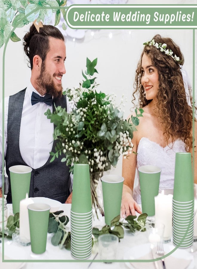 Whaline أكواب ورقية من واهلين 100 قطعة باللون الأخضر المريمي، أكواب شاي قابلة للتخلص 16 أونصة لأكواب القهوة والشوكولاتة والكاكاو لمشروبات بار أدوات المائدة لوازم الحفلات - Image 4