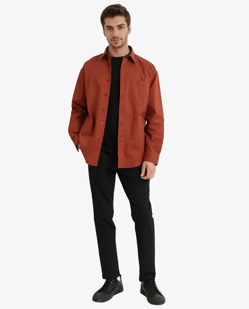 Rare Rabbit Rare Rabbit Men's Crofty Rust Cotton Lycra Fabric Full Sleeves Collared Neck Regular Fit Plain Shirt
