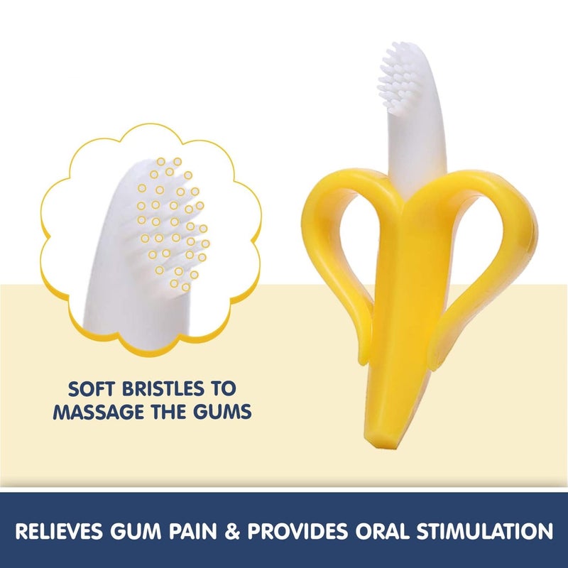 Moppets Silicone Baby Banana Teether & Infant Toothbrush, Ergonomic Grip And Dust-Resistant (Yellow) - Image 2