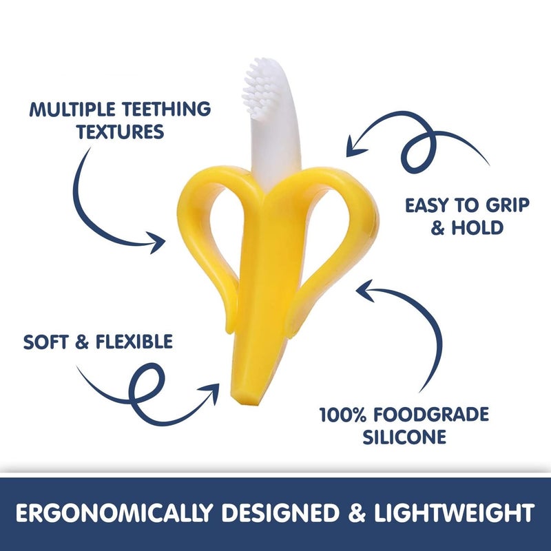 Moppets Silicone Baby Banana Teether & Infant Toothbrush, Ergonomic Grip And Dust-Resistant (Yellow) - Image 3